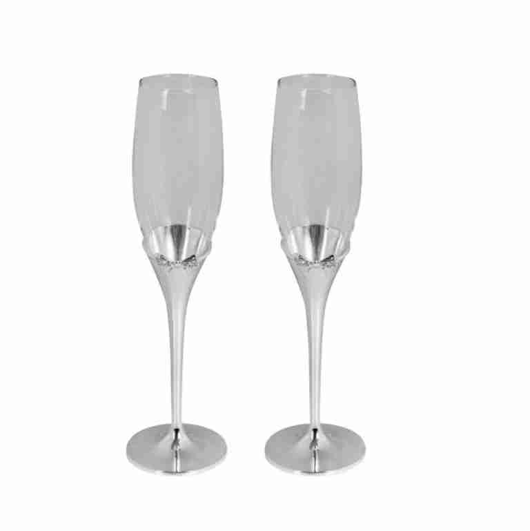 SET OF CHAMPAGNE FLUTES WITH CRYSTAL BOW